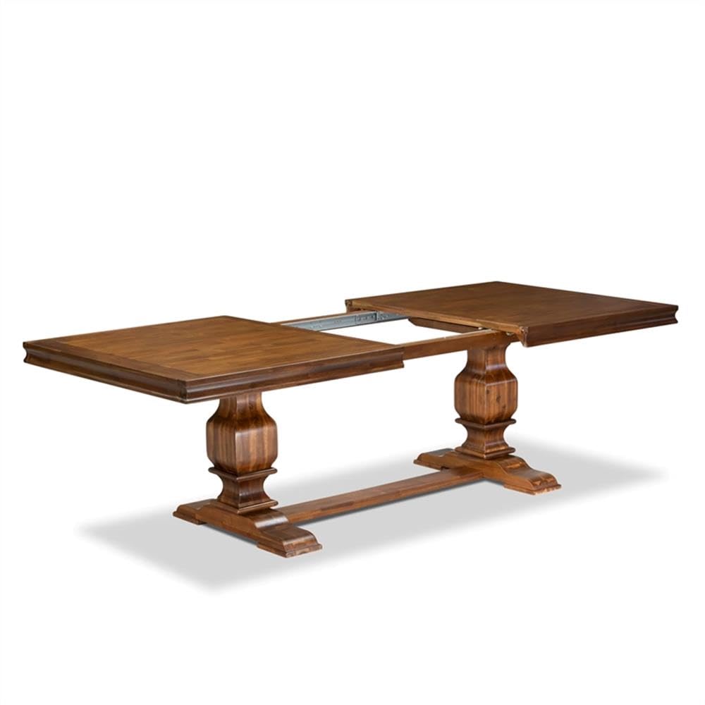 9-Piece Acacia Wood Dining Table Set with 8 Gray Faux Leather Chairs S49919