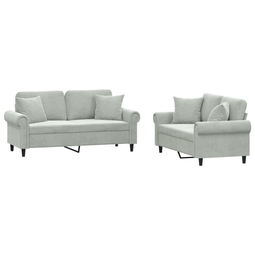 Light Gray Velvet 2 Piece Sofa Set with Throw Pillows G111460
