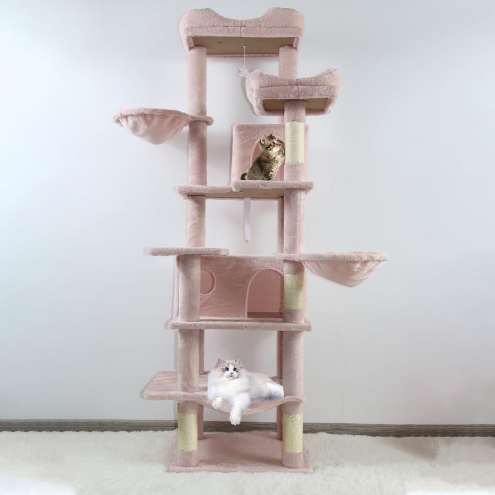 68in Multi Level Cat Tree with Hammocks, Cat Cave, Hanging Basket and Scratching Posts Q65476