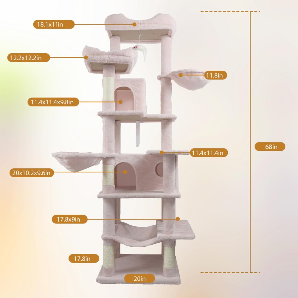 68in Multi Level Cat Tree with Hammocks, Cat Cave, Hanging Basket and Scratching Posts Q65476