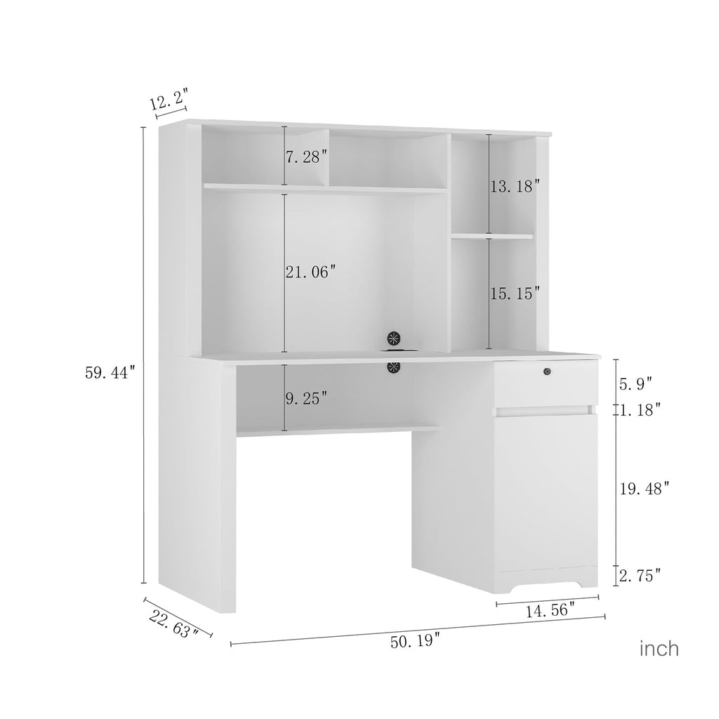 White Desk with Hutch and Drawers G339