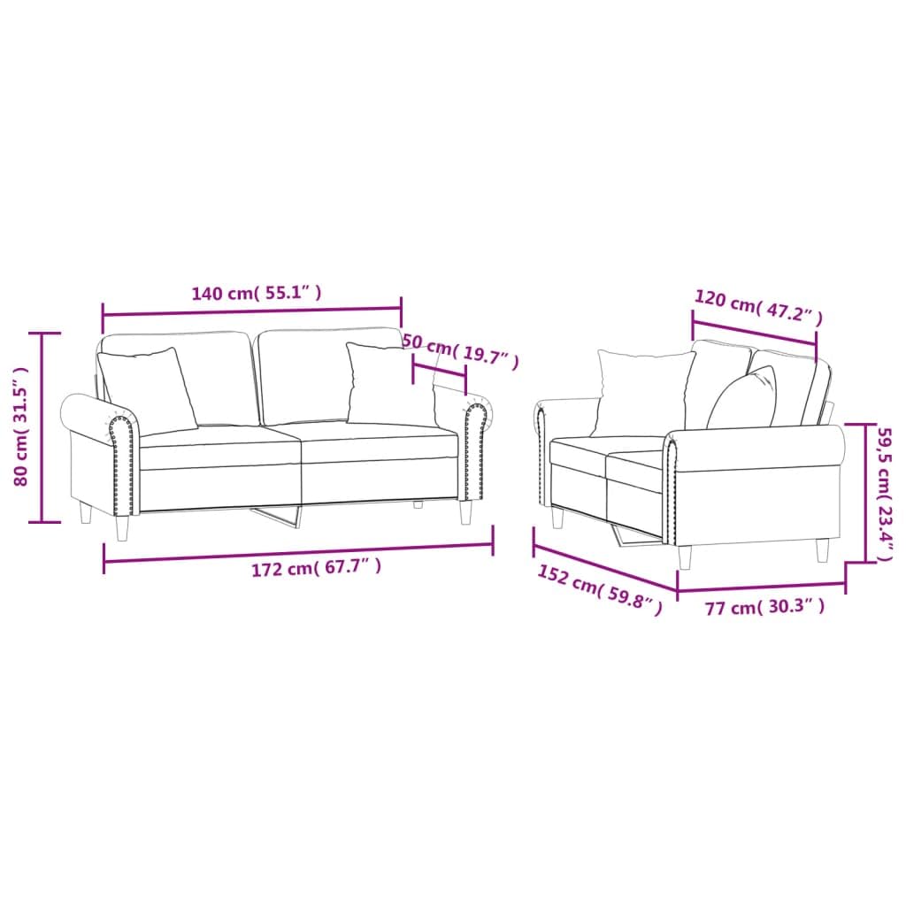 Light Gray Velvet 2 Piece Sofa Set with Throw Pillows G111460