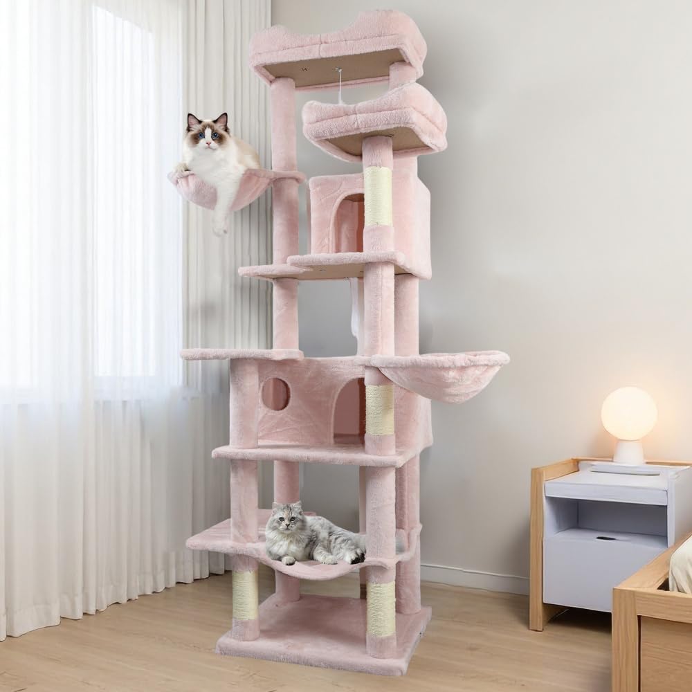 68in Multi Level Cat Tree with Hammocks, Cat Cave, Hanging Basket and Scratching Posts Q65476