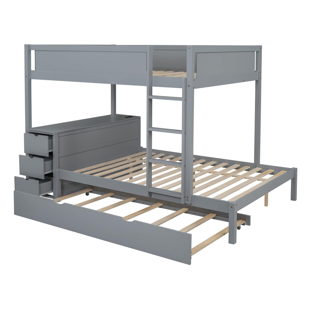 Gray Wood Full Over Full Bunk Bed with Twin Trundle I886