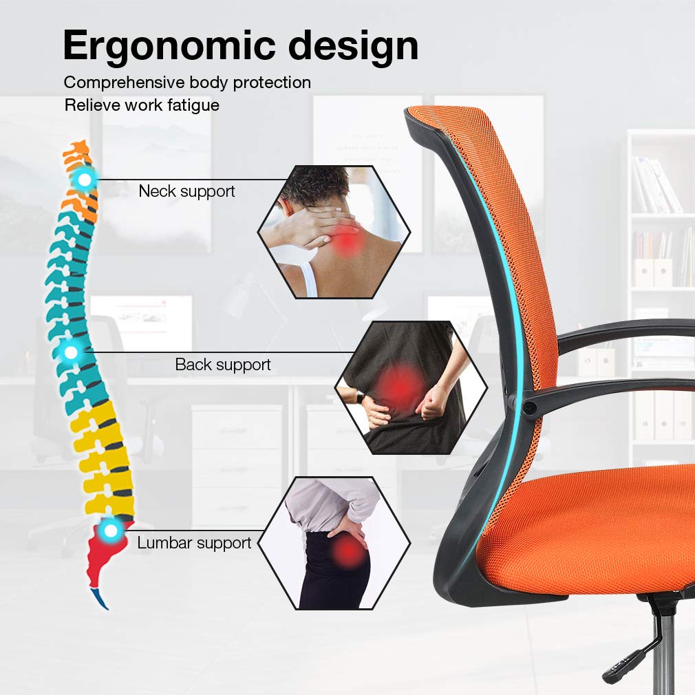 Orange Ergonomic Mesh Office Chair with Lumbar Support Armrest F561