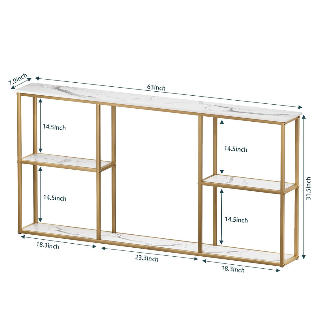 63 in Entryway Table with Shelves White Gold G64585