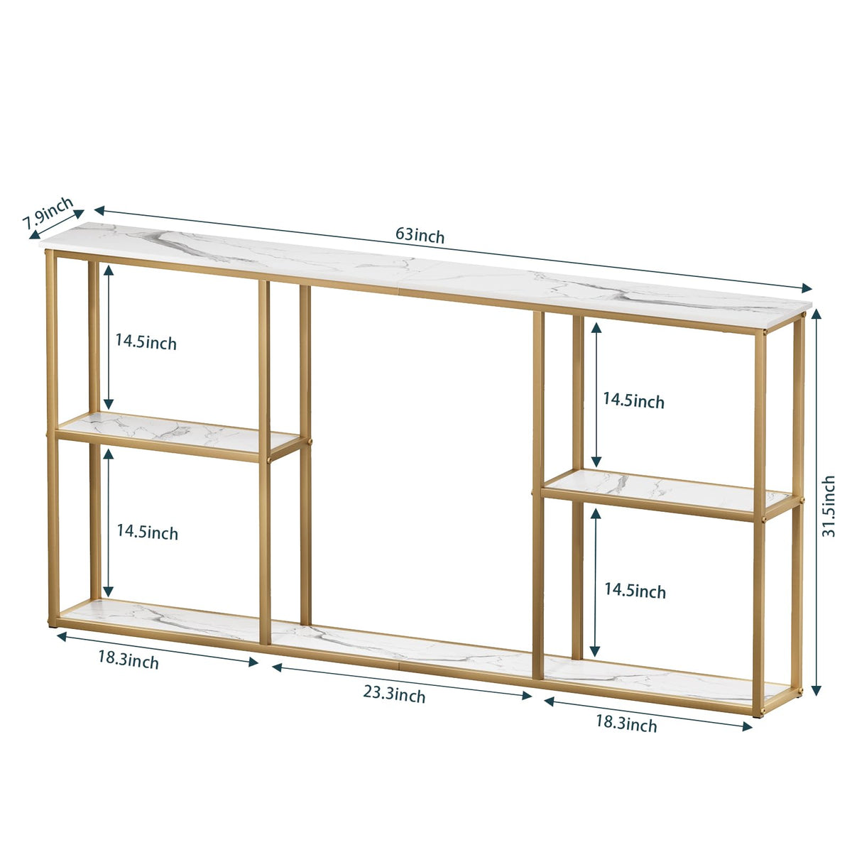63 in Entryway Table with Shelves White Gold G64585