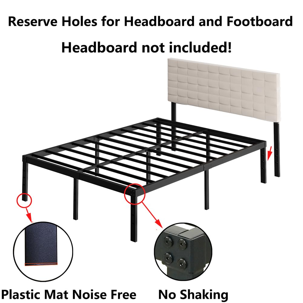 Queen Size 18 Inch Metal Platform Bed Frame Black H86590