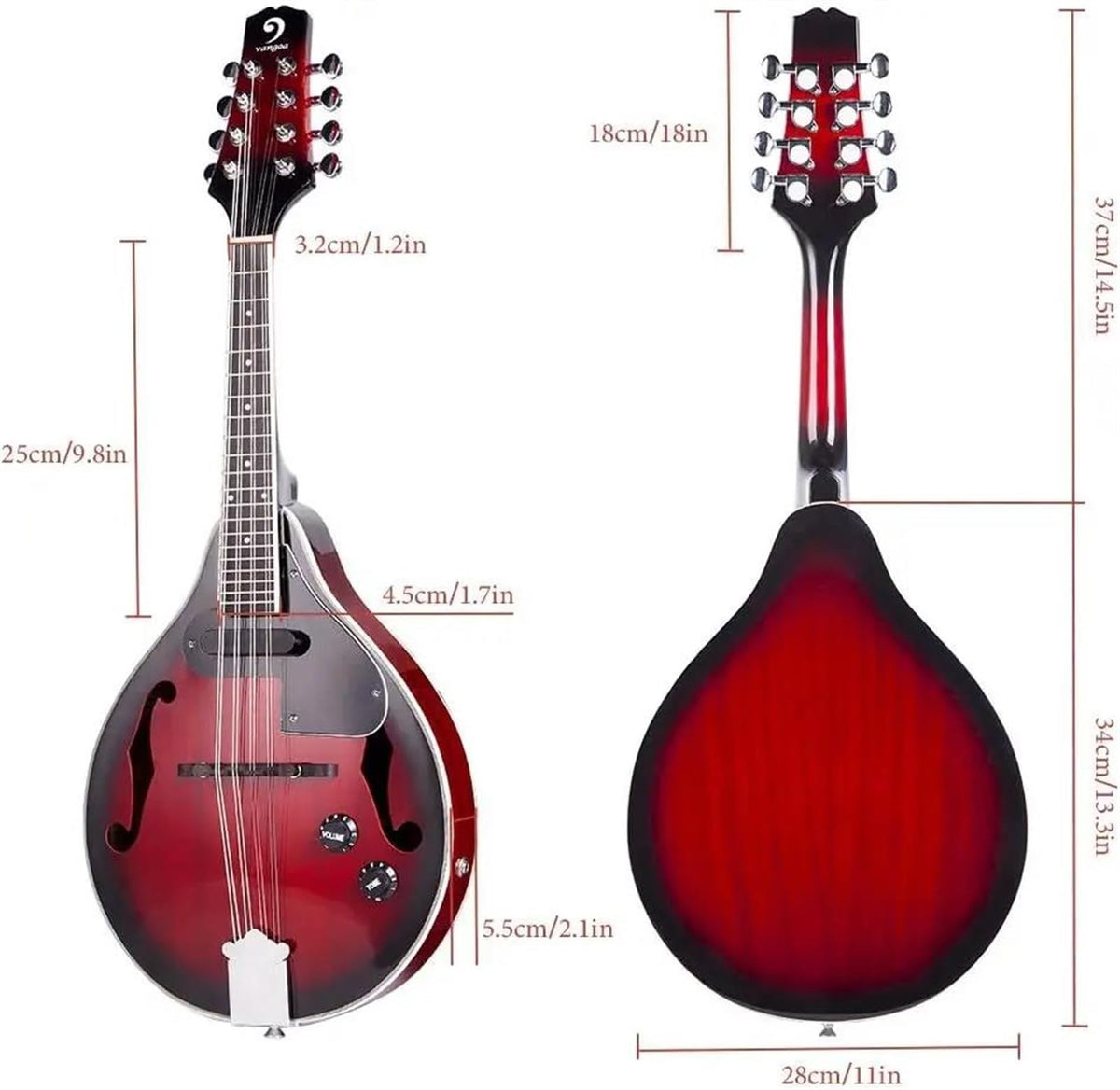 Red Sunburst Mahogany Wood Acoustic Electric Mandolin Y16999