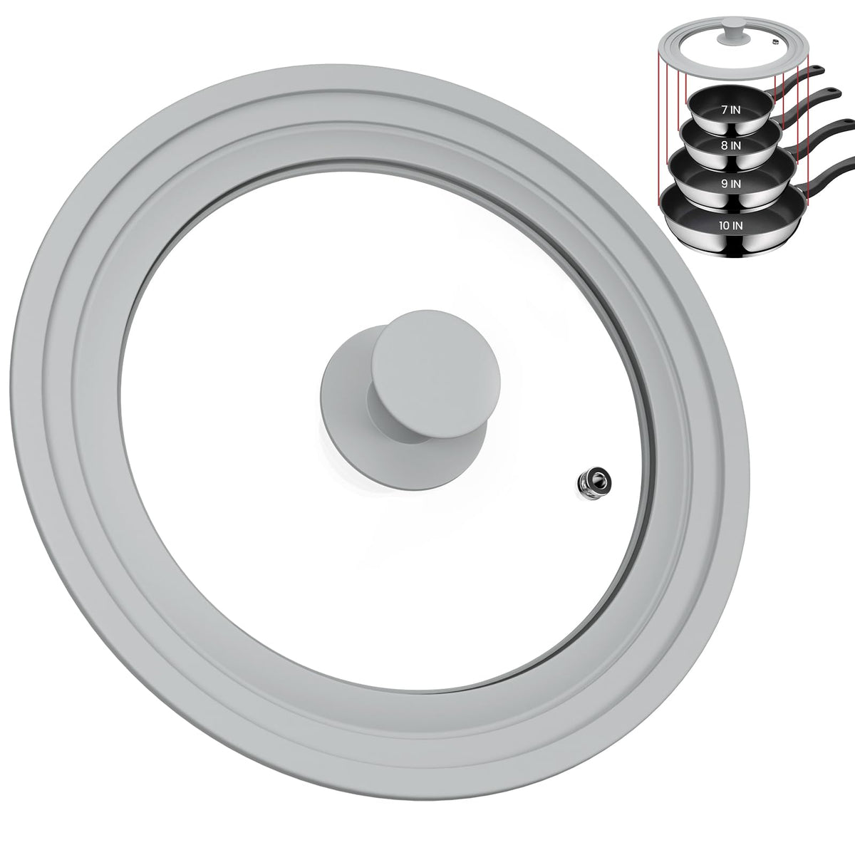 Tempered Glass Universal Lid with Silicone Rim Fits 8" 9" 9.5" Cookware H36817