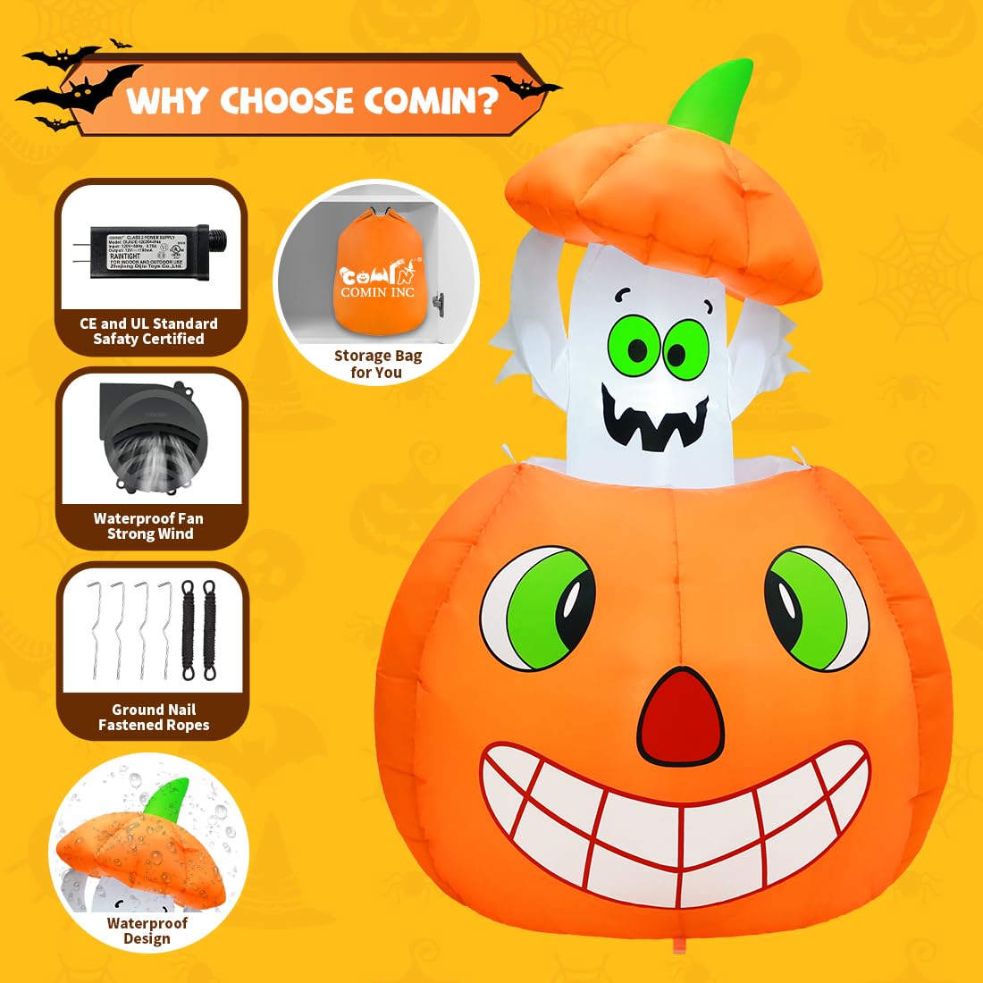 5 FT Animated Pumpkin Ghost Inflatable Outdoor Decoration R808366