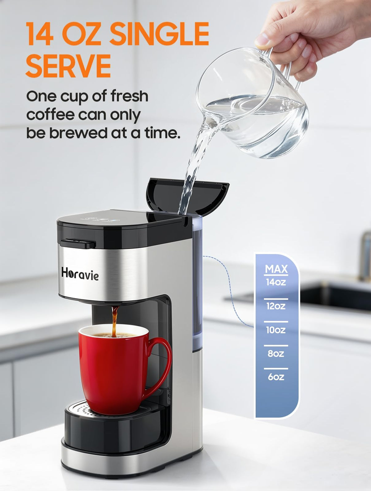 Single Serve Coffee Maker, 6 to 14 Oz, Black X456