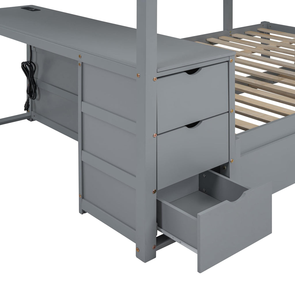 Gray Wood Full Over Full Bunk Bed with Twin Trundle I886