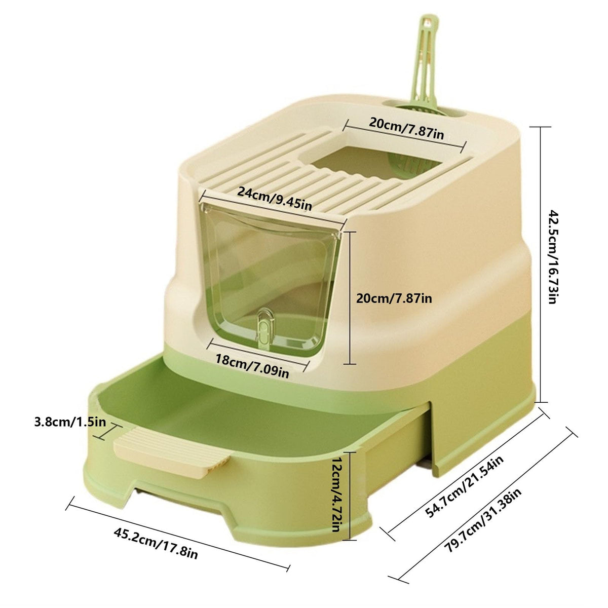 Enclosed Plastic Cat Litter Box with Lid and Scoop D72713
