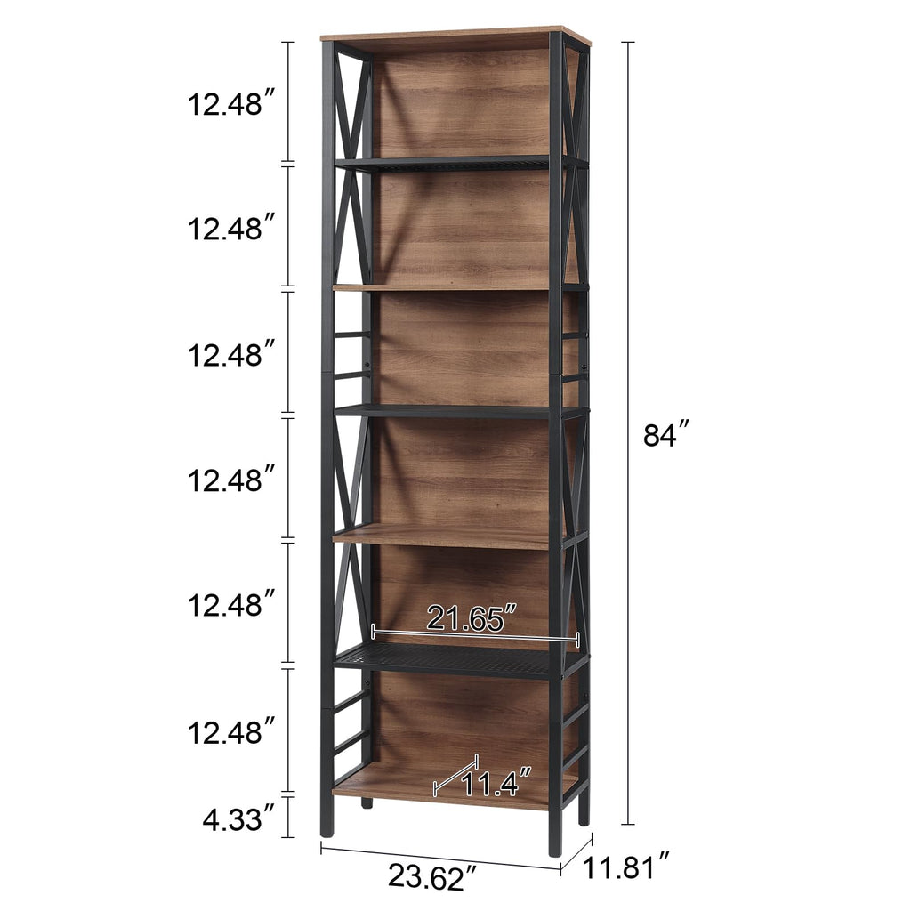 7-Tier Rustic Wood Metal Bookshelf I565