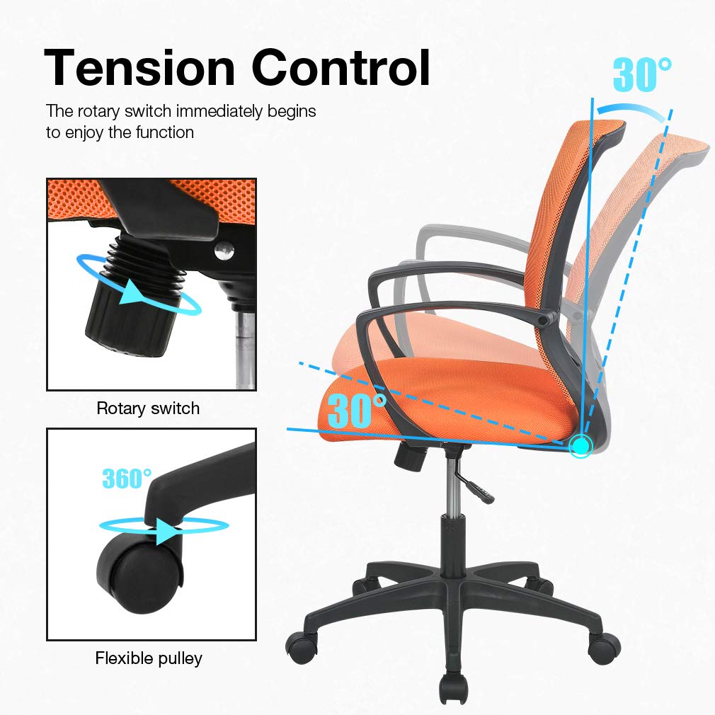 Orange Ergonomic Mesh Office Chair with Lumbar Support Armrest F561