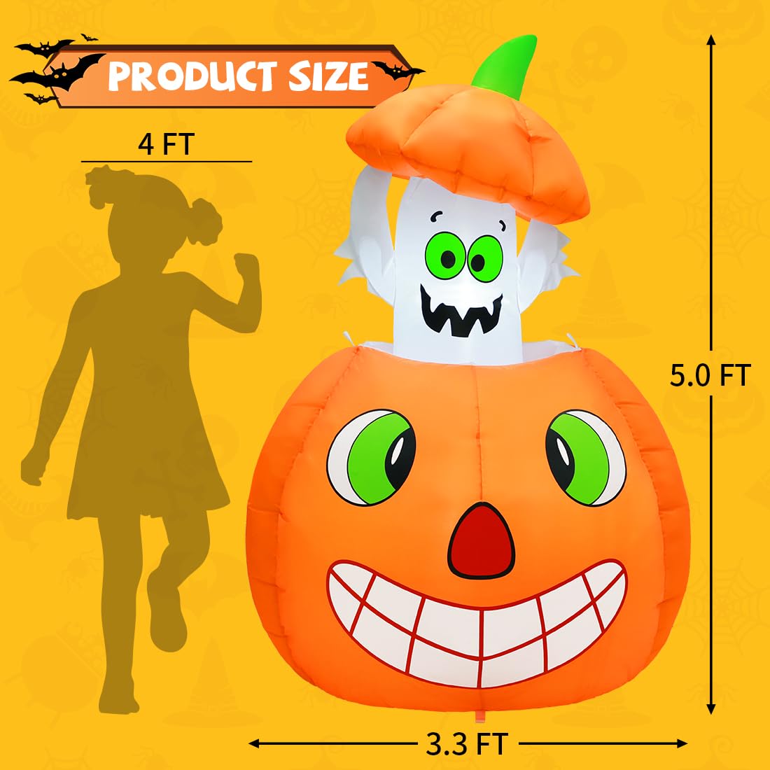 5 FT Animated Pumpkin Ghost Inflatable Outdoor Decoration R808366
