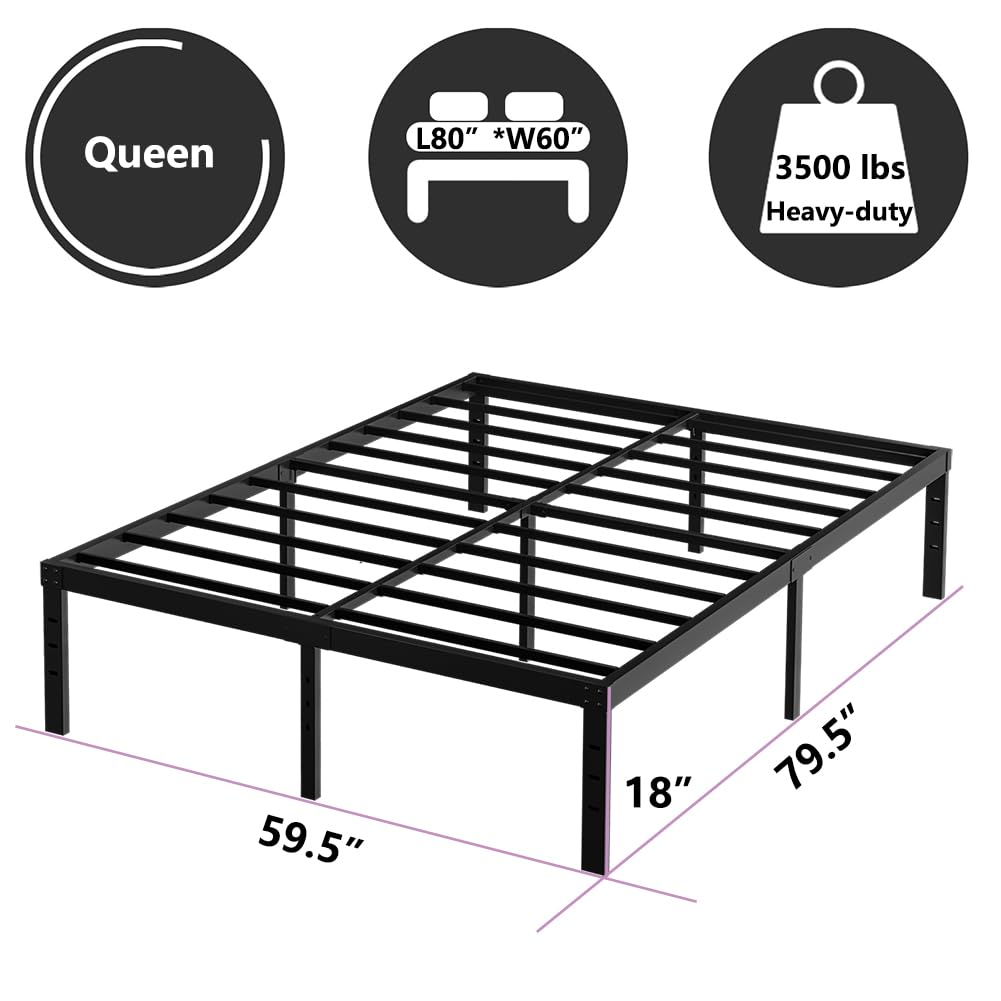 Queen Size 18 Inch Metal Platform Bed Frame Black H86590