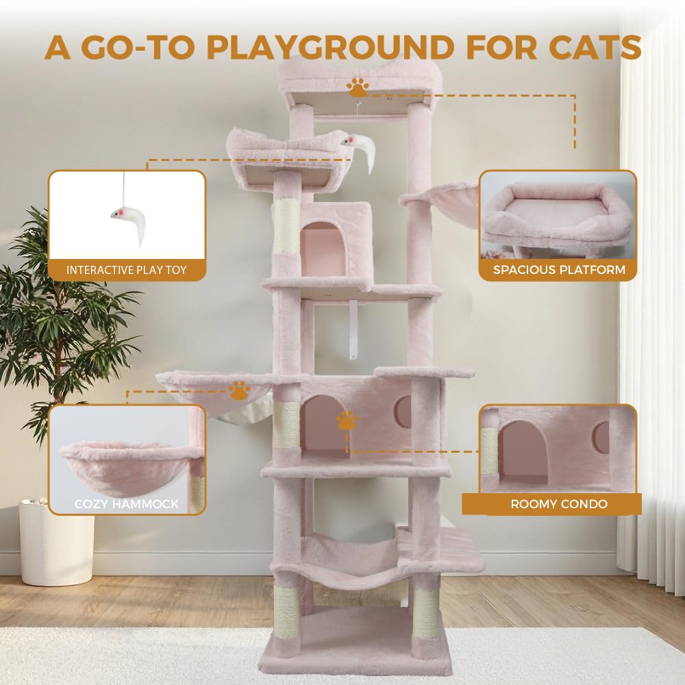 68in Multi Level Cat Tree with Hammocks, Cat Cave, Hanging Basket and Scratching Posts Q65476