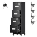 Metal 4 Drawer File Cabinet with Lock and Wheels, Black I958