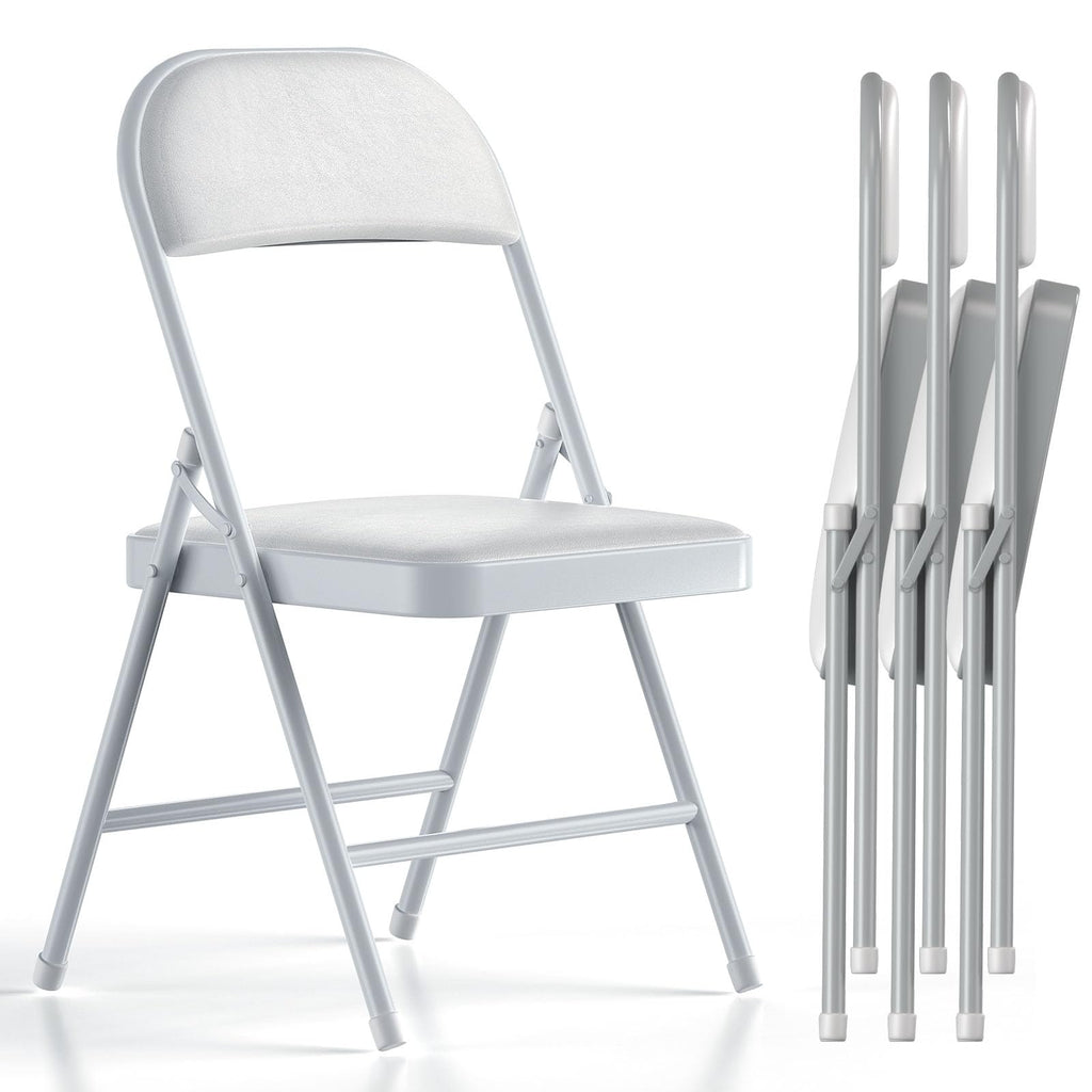 White Vinyl Padded Folding Chairs 4 Pack R26680