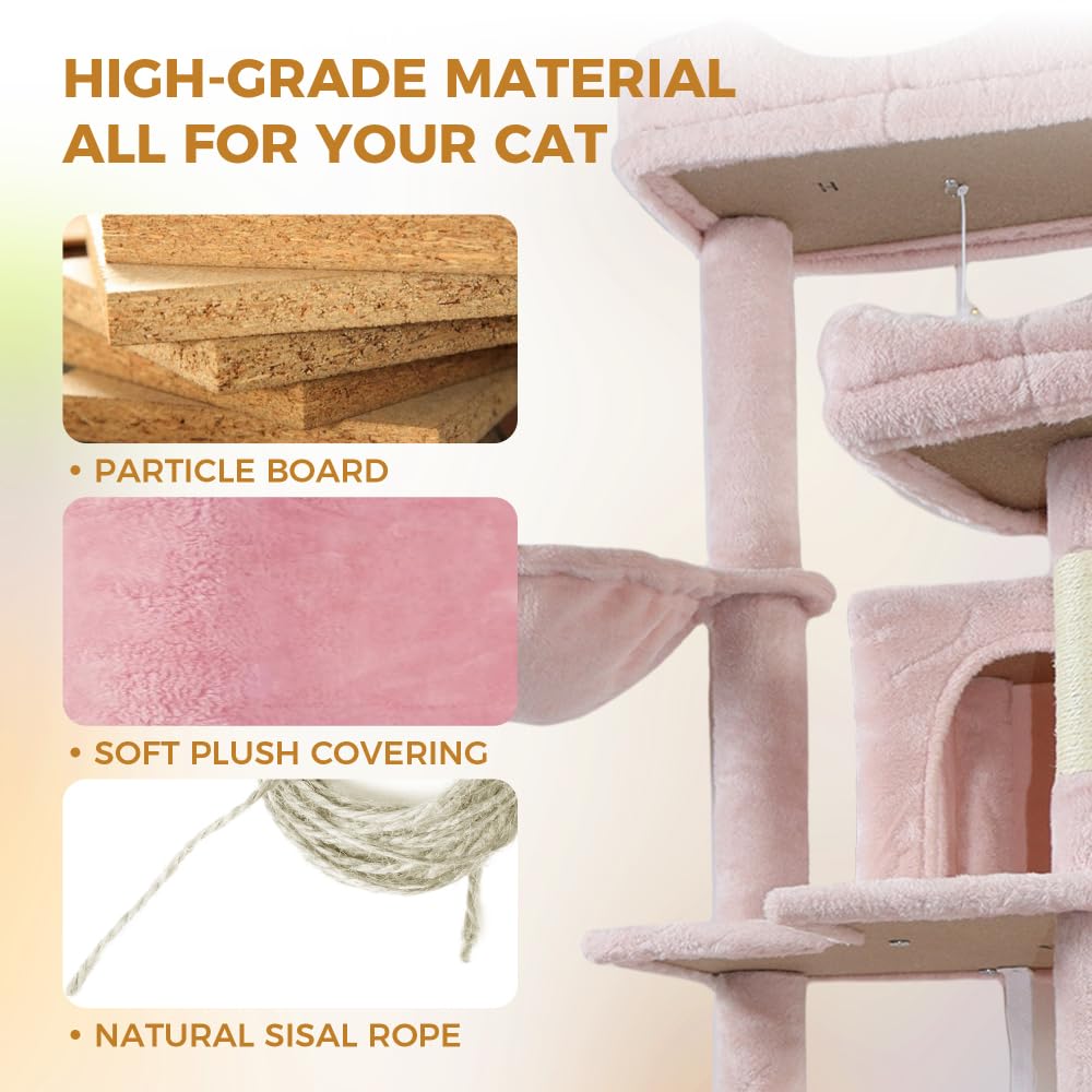 68in Multi Level Cat Tree with Hammocks, Cat Cave, Hanging Basket and Scratching Posts Q65476