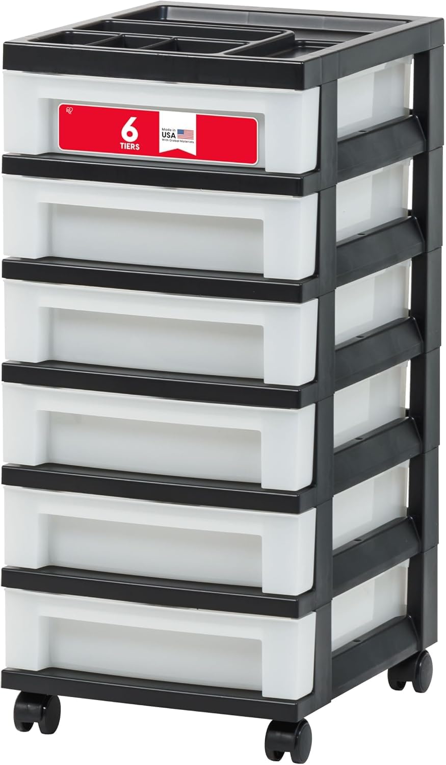 6 Drawer Rolling Storage Cart with Organizer Top, Black Y856621