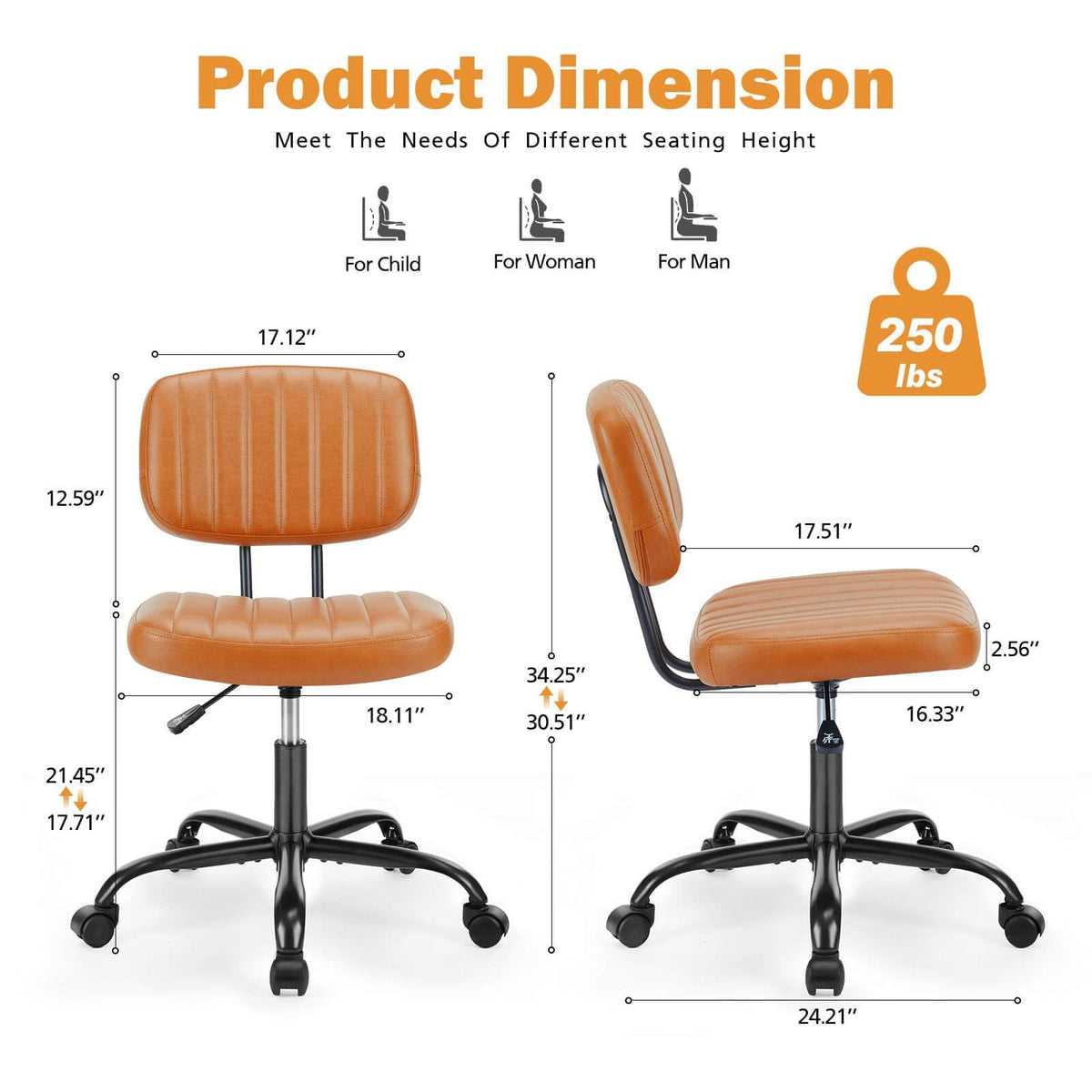 Orange Adjustable Height Swivel Rolling Office Chair X755