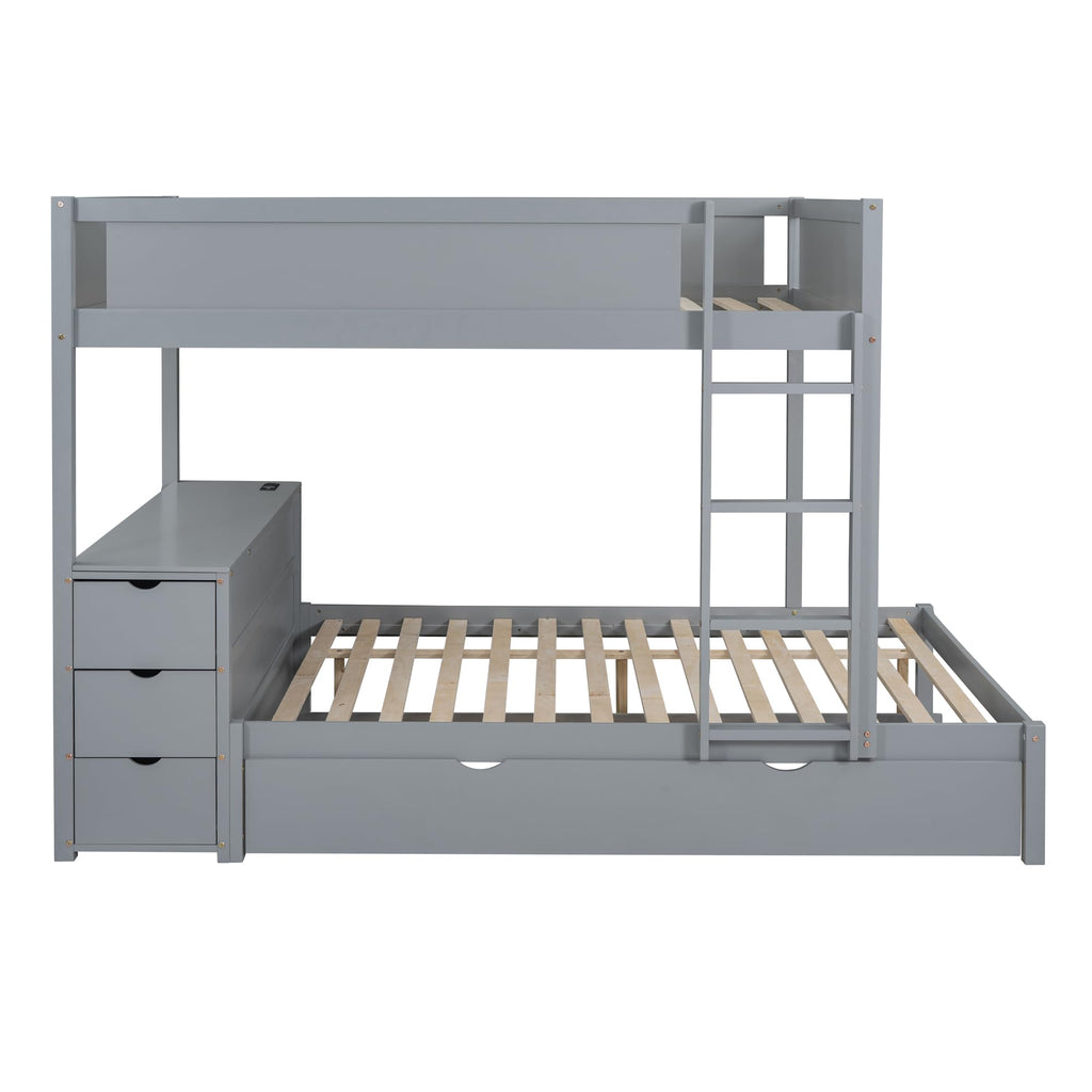 Gray Wood Full Over Full Bunk Bed with Twin Trundle I886