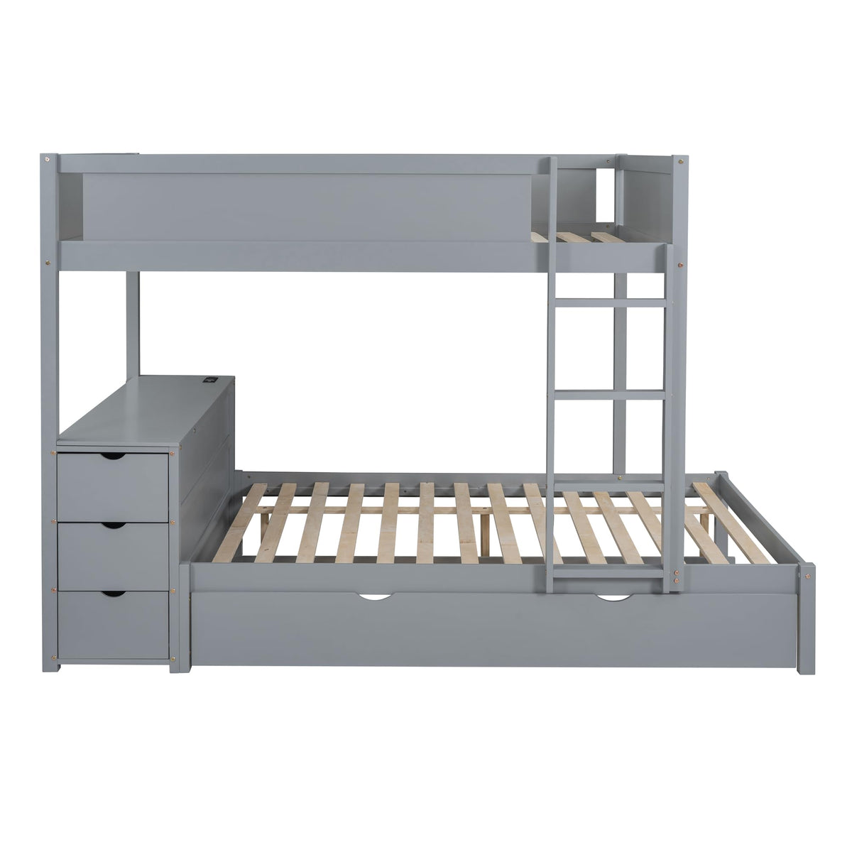 Gray Wood Full Over Full Bunk Bed with Twin Trundle I886