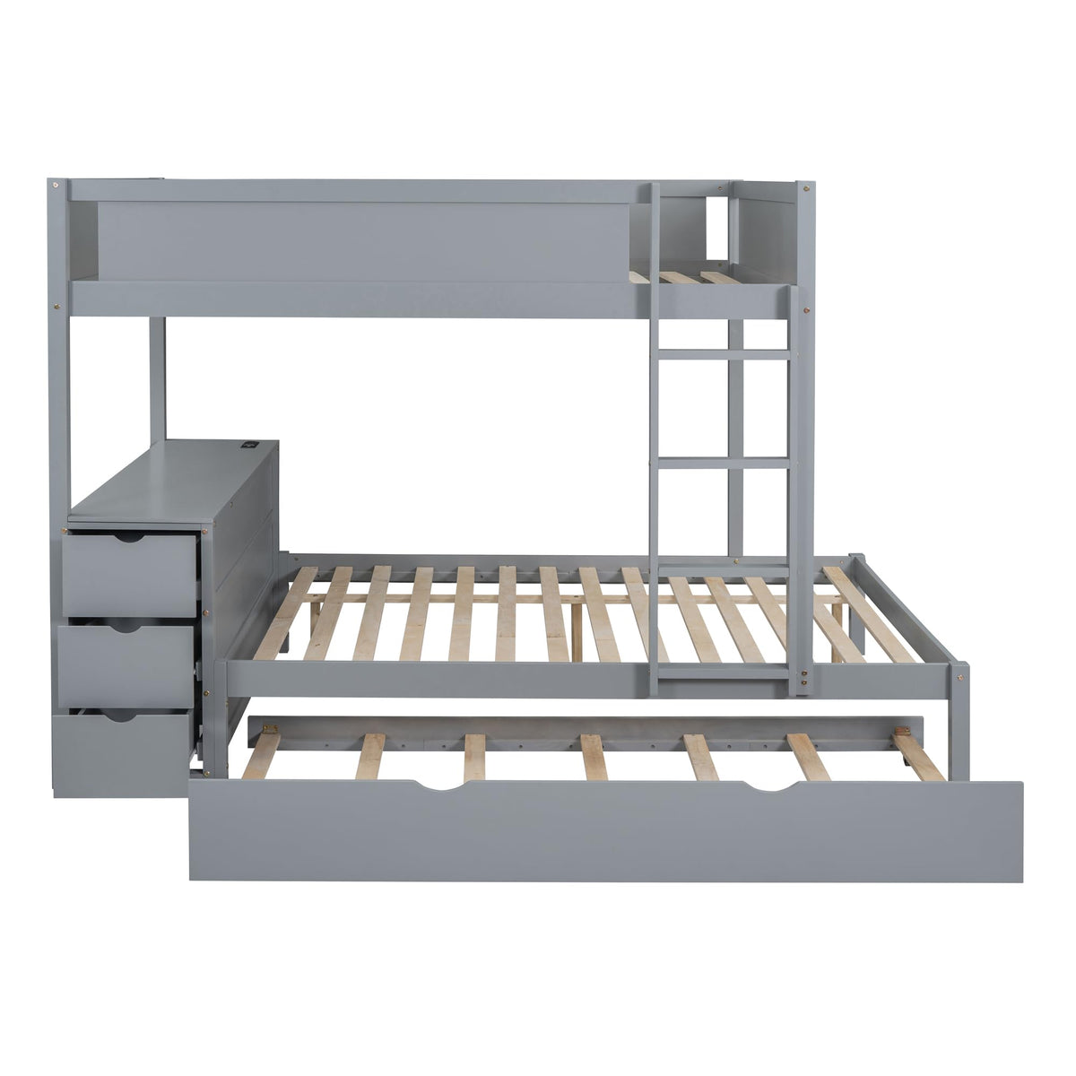 Gray Wood Full Over Full Bunk Bed with Twin Trundle I886