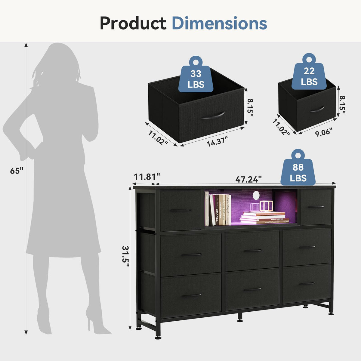 LED TV Stand Dresser with Charging Station A59678