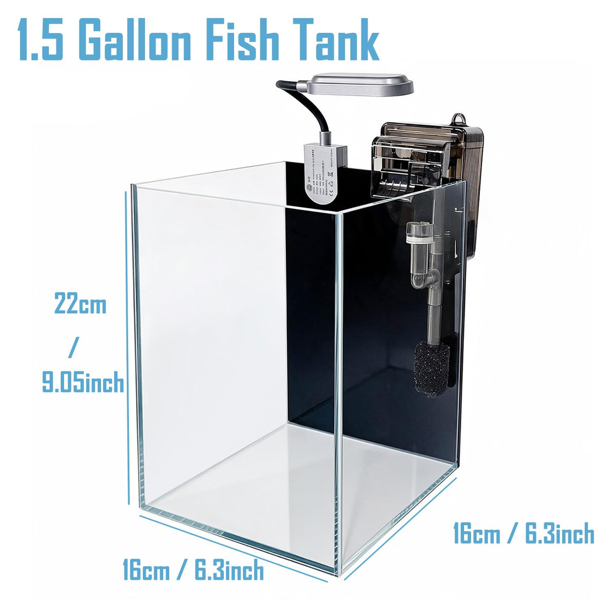 1.5 Gallon Glass Aquarium Starter Kit with Filter and LED Light T7208