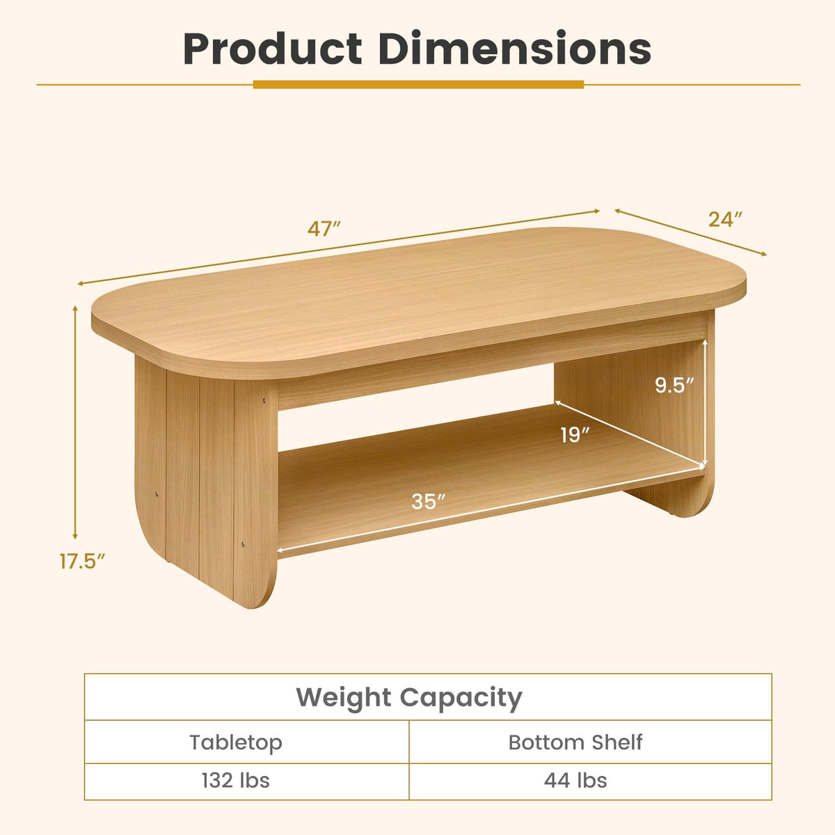 2-Tier Oval Coffee Table with Storage Shelf E2862