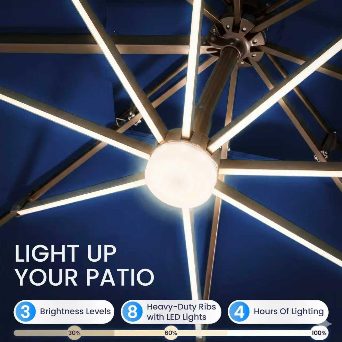 10x10 FT Cantilever Patio Umbrella with Base & LED P2420