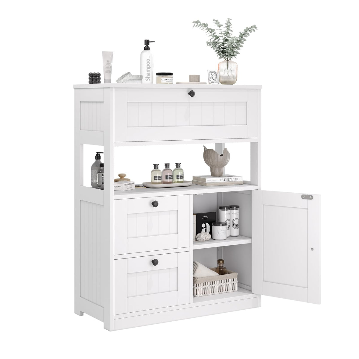 Bathroom Floor Storage Cabinet with 1 Door and 3 Drawers Y5455