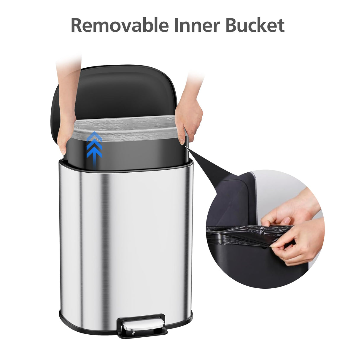 50L Stainless Steel Step-On Trash Can M767207