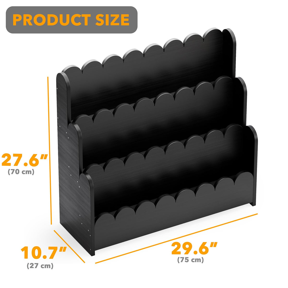 Black 3-Tier Scalloped Wooden Bookshelf Z641690