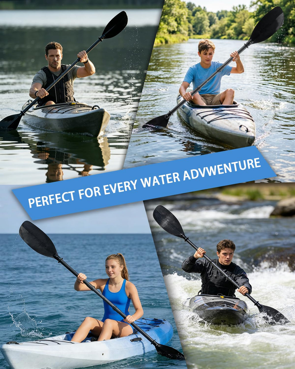 Adjustable Telescopic Kayak Paddle Stainless Steel Shaft Fiberglass Blades X9212