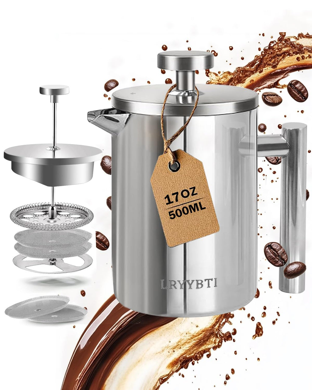 French Press Coffee Maker Stainless Steel 17 OZ U629105