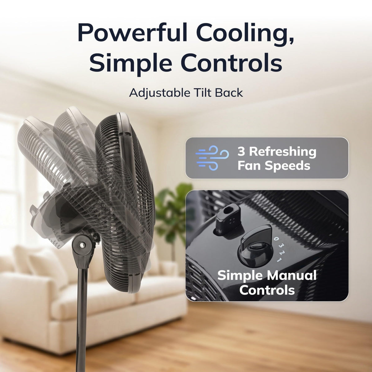 16" Oscillating Pedestal Fan with Adjustable Height and Tilt-Back Head, Black D8153