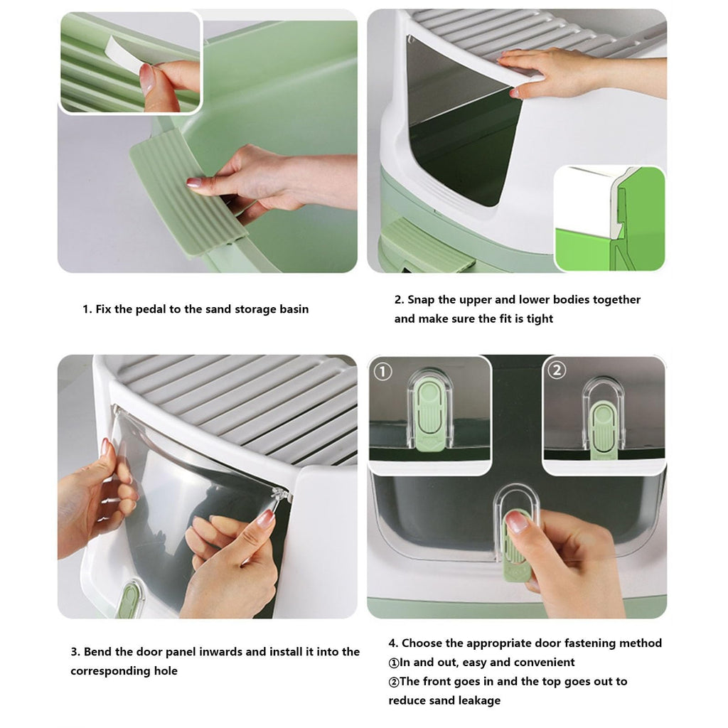 Enclosed Plastic Cat Litter Box with Lid and Scoop D72713