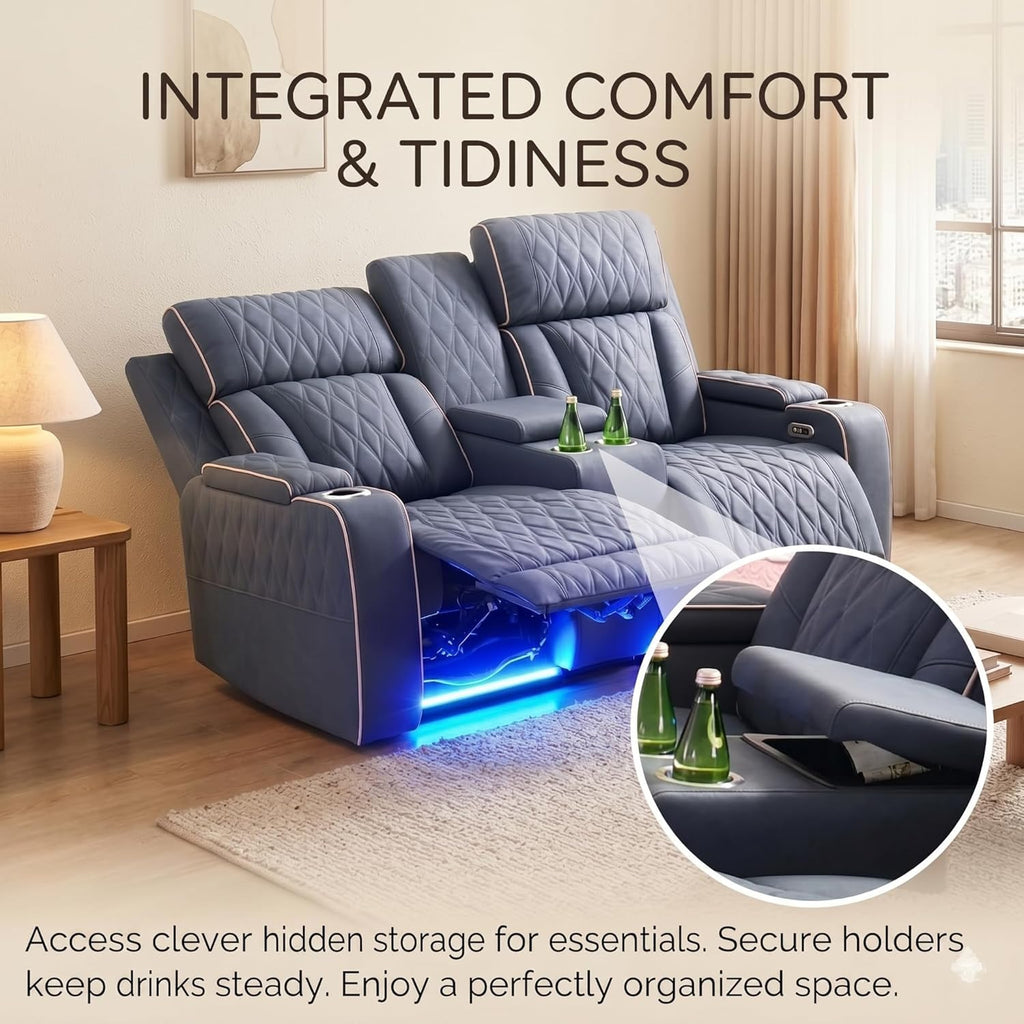 3 Piece Leather Power Recliner Sofa Set with LED Lights H7969