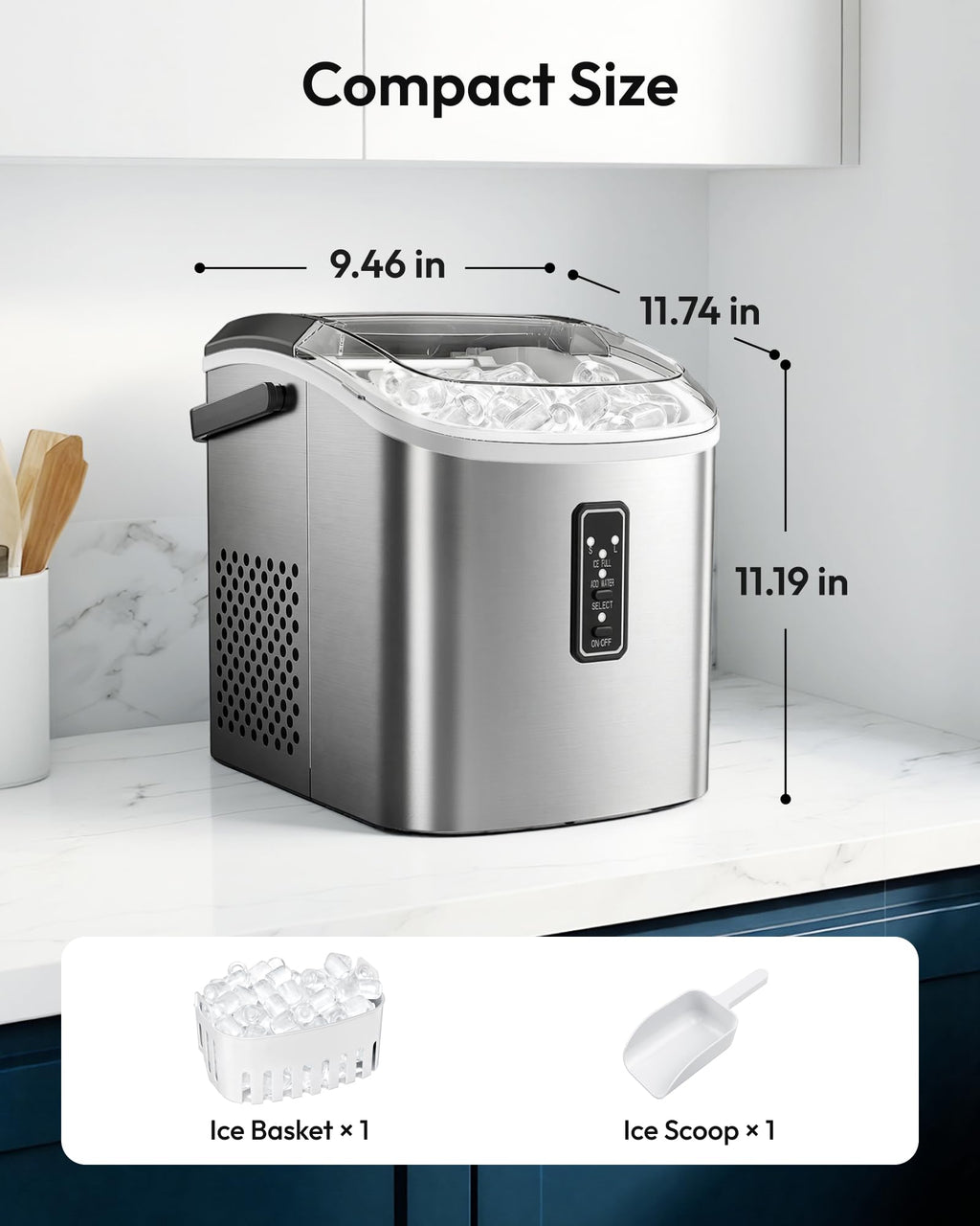 Portable Countertop Ice Maker with Carry Handle and Scoop Z211237