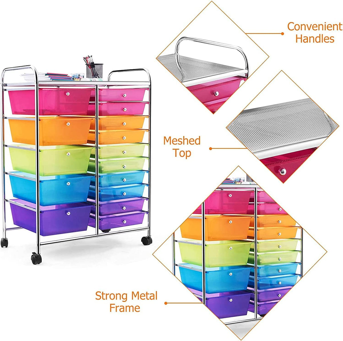 15 Drawer Rolling Storage Cart with Wheels G140