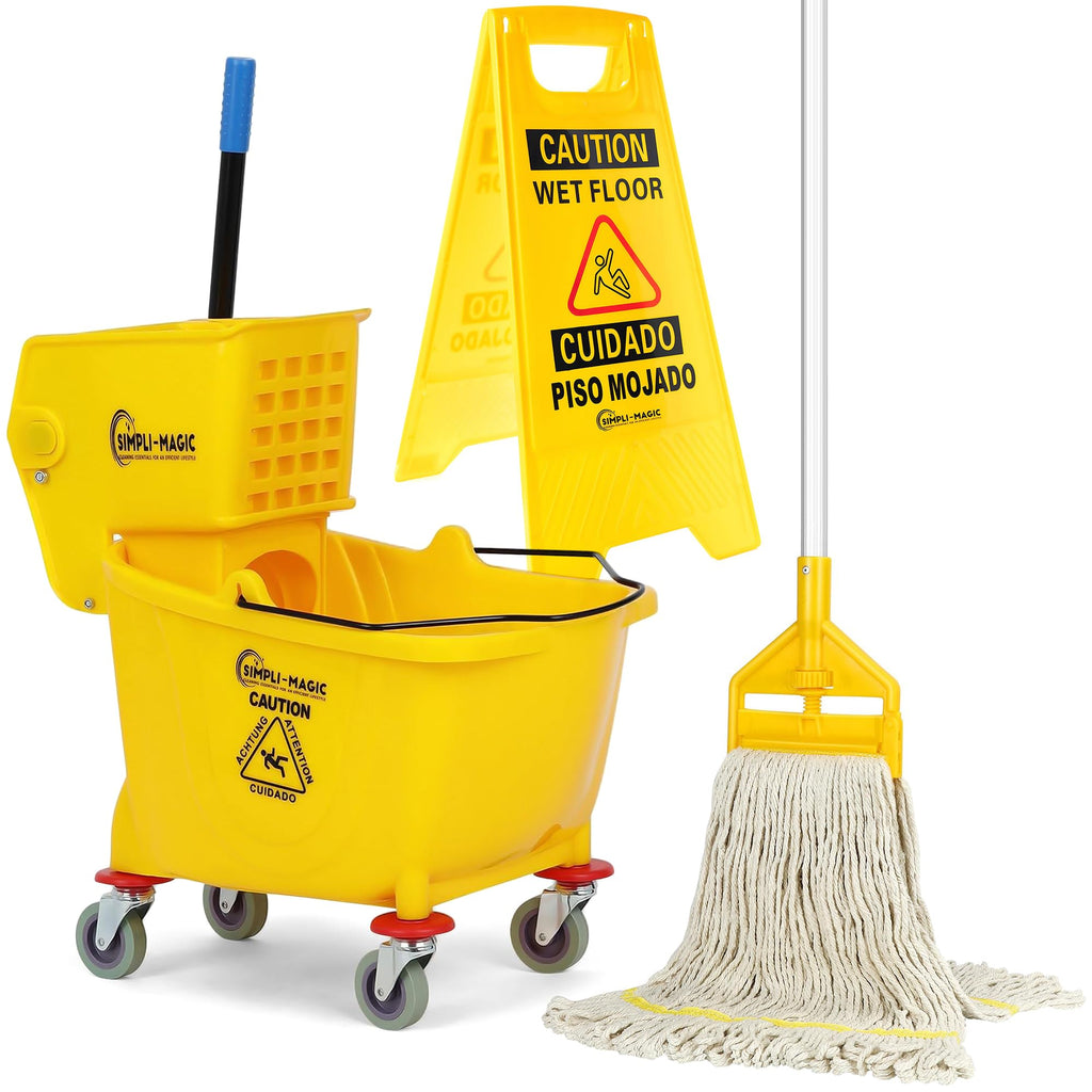 Yellow 35 Quart Commercial Mop Bucket on Wheels P3141