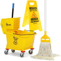Yellow 35 Quart Commercial Mop Bucket on Wheels P3141