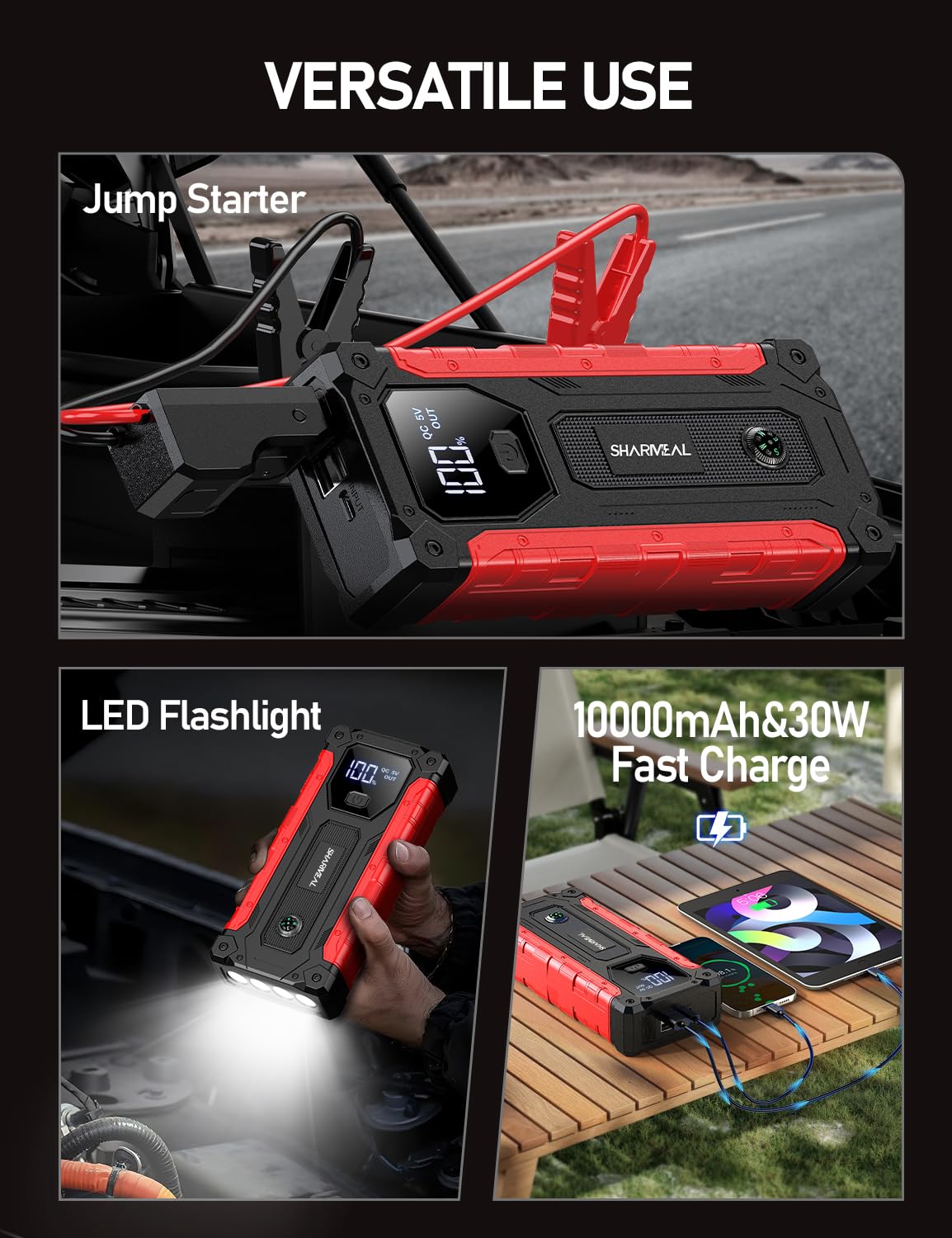 8000A 12V Portable Jump Starter with PD 30W Charger V698400