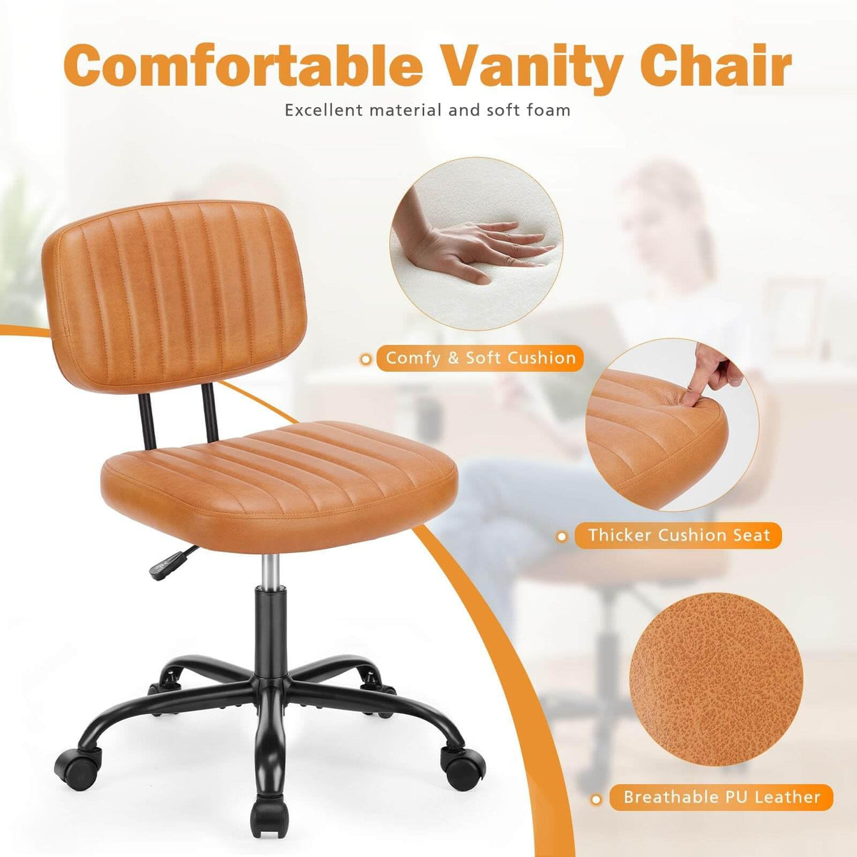 Orange Adjustable Height Swivel Rolling Office Chair X755