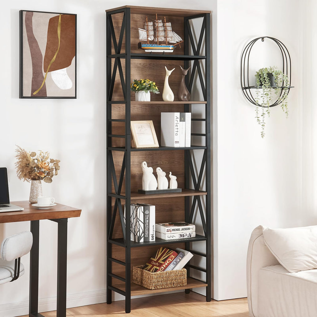 7-Tier Rustic Wood Metal Bookshelf I565
